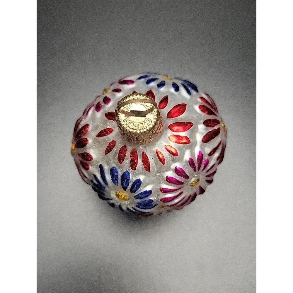 Vintage Czech Republic Blown Glass Flower Basket Christmas Ornament Mini 2.5”